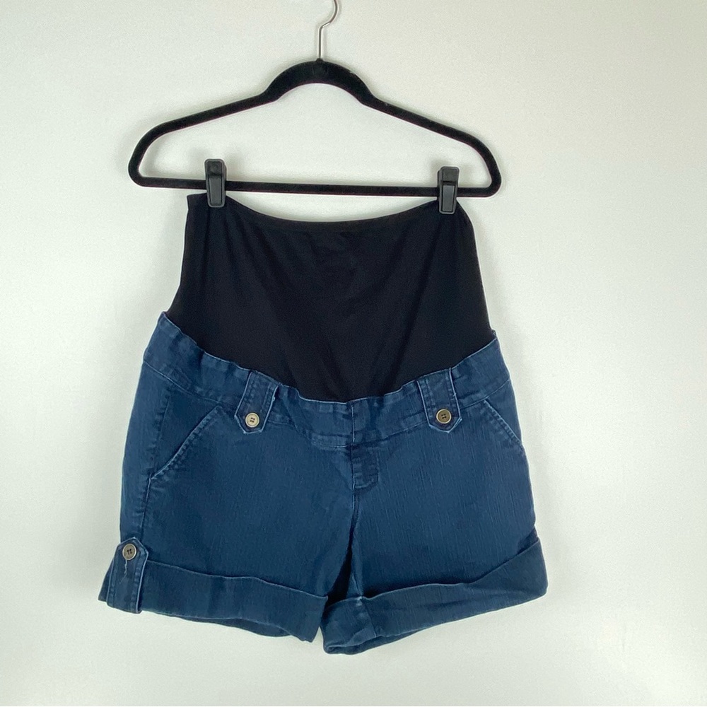 First Kick Womens X Large Maternity Jean Shorts Blue High Panel Cuff Hem Stretch